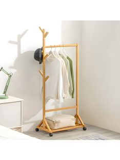   Ruhaállvány cipőtartóval kerekekkel 128x60x35 cm bambusz BM03-60