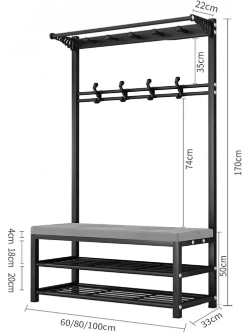 Cipőtartó kényelmes üléssel és akasztóval CR003-100 170 x 33 x 100 cm