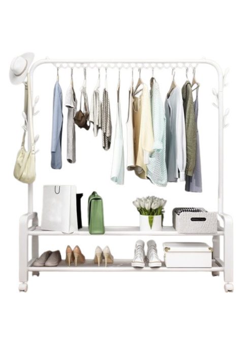 Ruhaállvány cipőtartóval kerekekkel 155 x 34 x 150 cm CR005-150