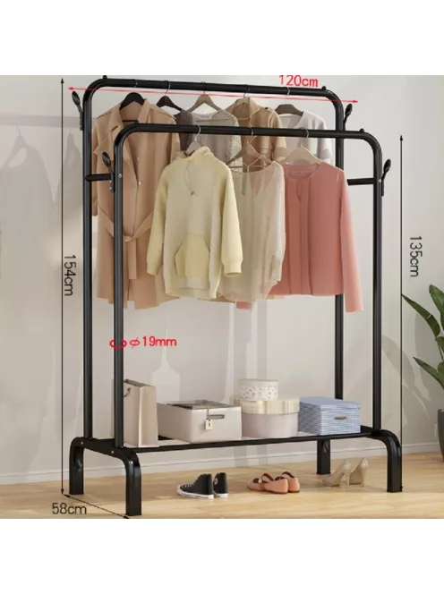 Ruhaállvány cipőtartóval 120x58x154cm fekete CR010-125