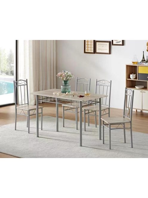 Étkezőasztal szett 4 db székkel szürke BC FUR-101-160S