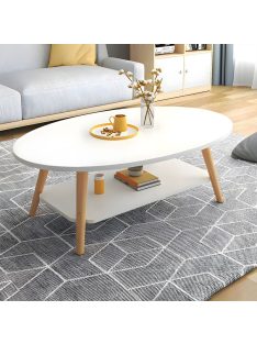   Ovális dohányzóasztal polccal 120x60x42 cm fehér FUR-1314-2