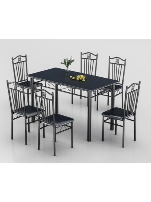 Étkezőasztal szett 6 db székkel fekete BC FUR-603-17B