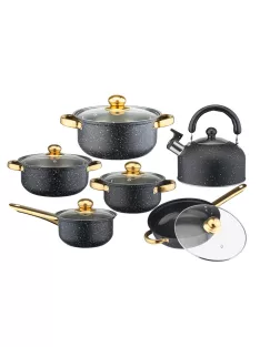 12 részes inox edénykészlet teáskannával fekete G31