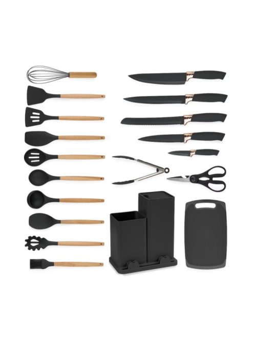 19 részes szilikon konyhai eszköz készlet fekete KE01