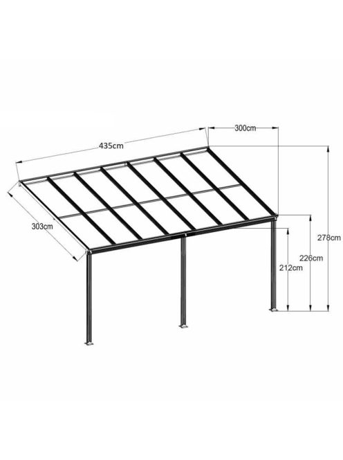 Féltetős alumínium pergola antracit átlátszó tető 303 cm x 435 cm P-435-1