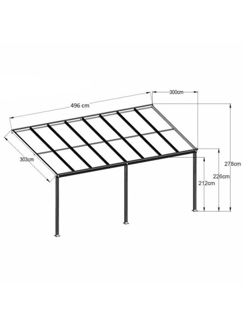 Féltetős alumínium pergola P-496-1 antracit átlátszó tetővel 303 cm x 496 cm