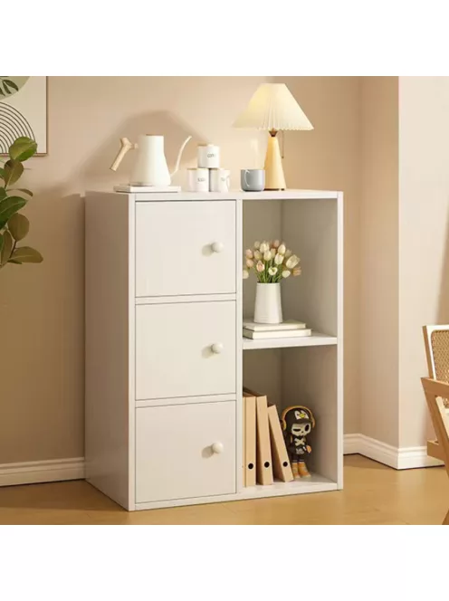 Komód hálószoba nappali bútor 3 ajtós szekrény 50x24x80 cm fehér PN03